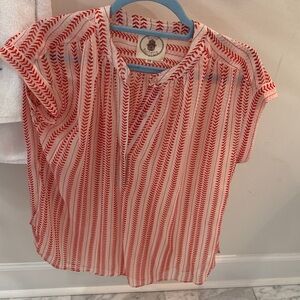 Red and White Patterned Blouse